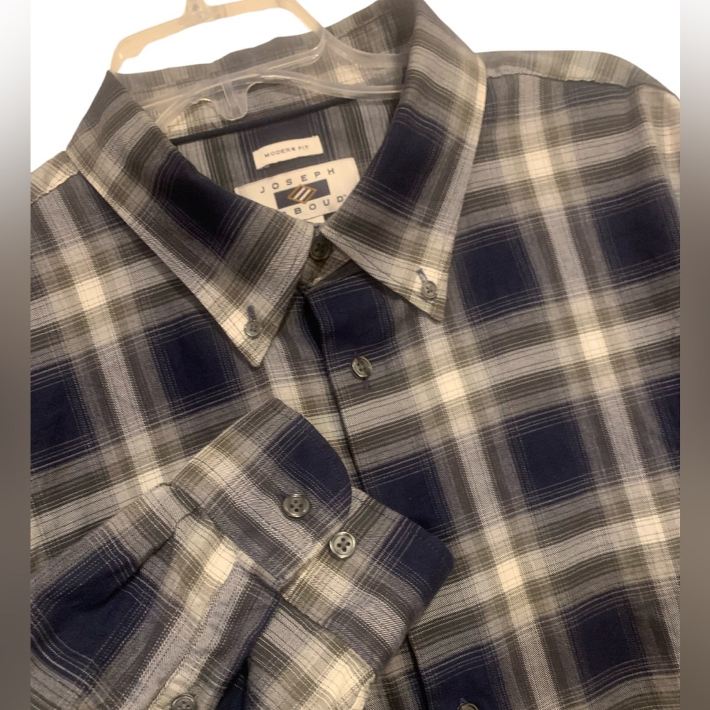 Joseph Abboud Men’s Size XXL Modern Fit Navy Plaid Button Down Shirt Long Sleeve